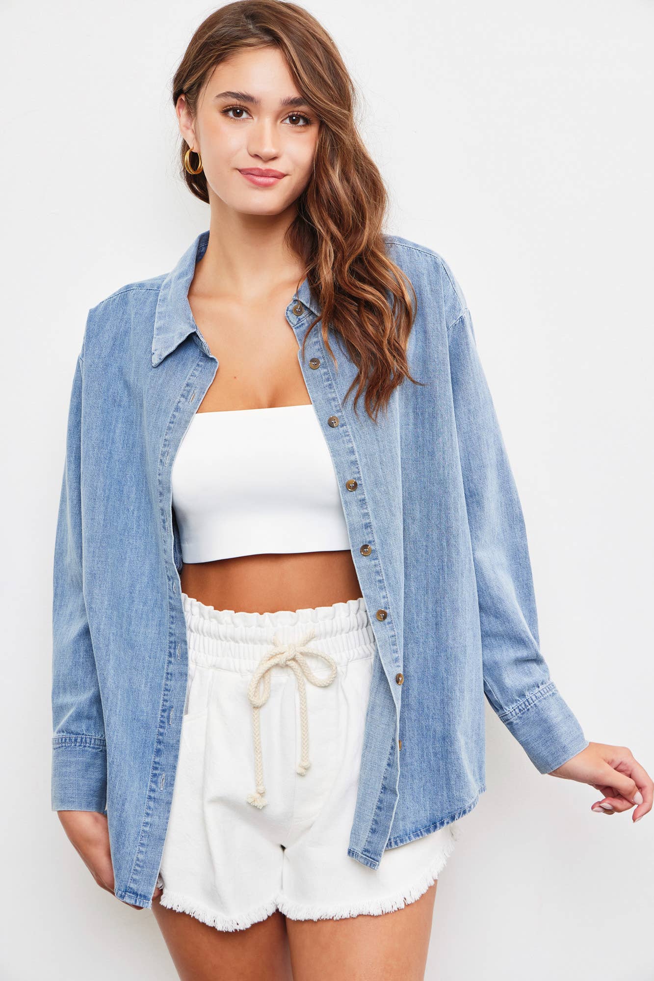 BTN UP COLLAR TOP: WASHED DENIM / DS0480