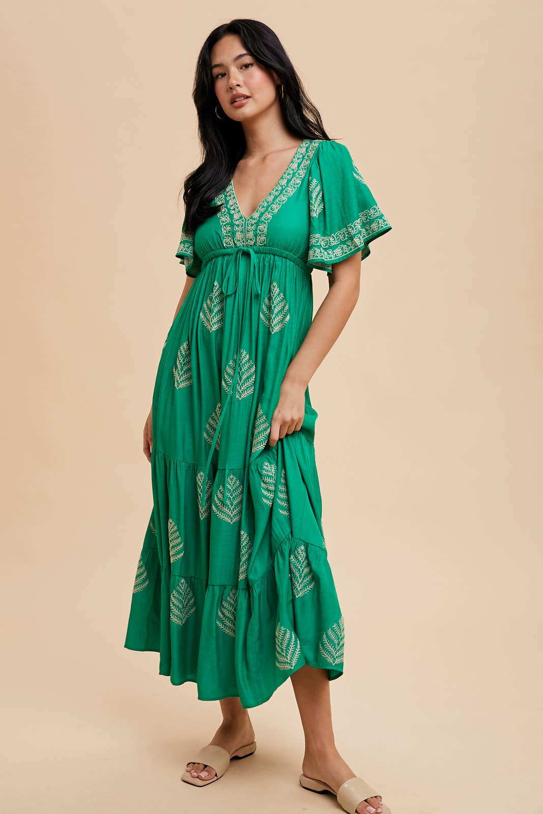 ALL OVER EMBROIDERED MAXI DRESS: SPRING GREEN / ILD5578