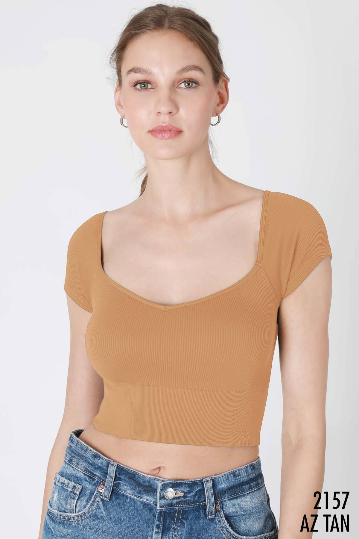 NS8207 - Cap Sleeve Ribbed Crop Top: 2160 Oak Moss