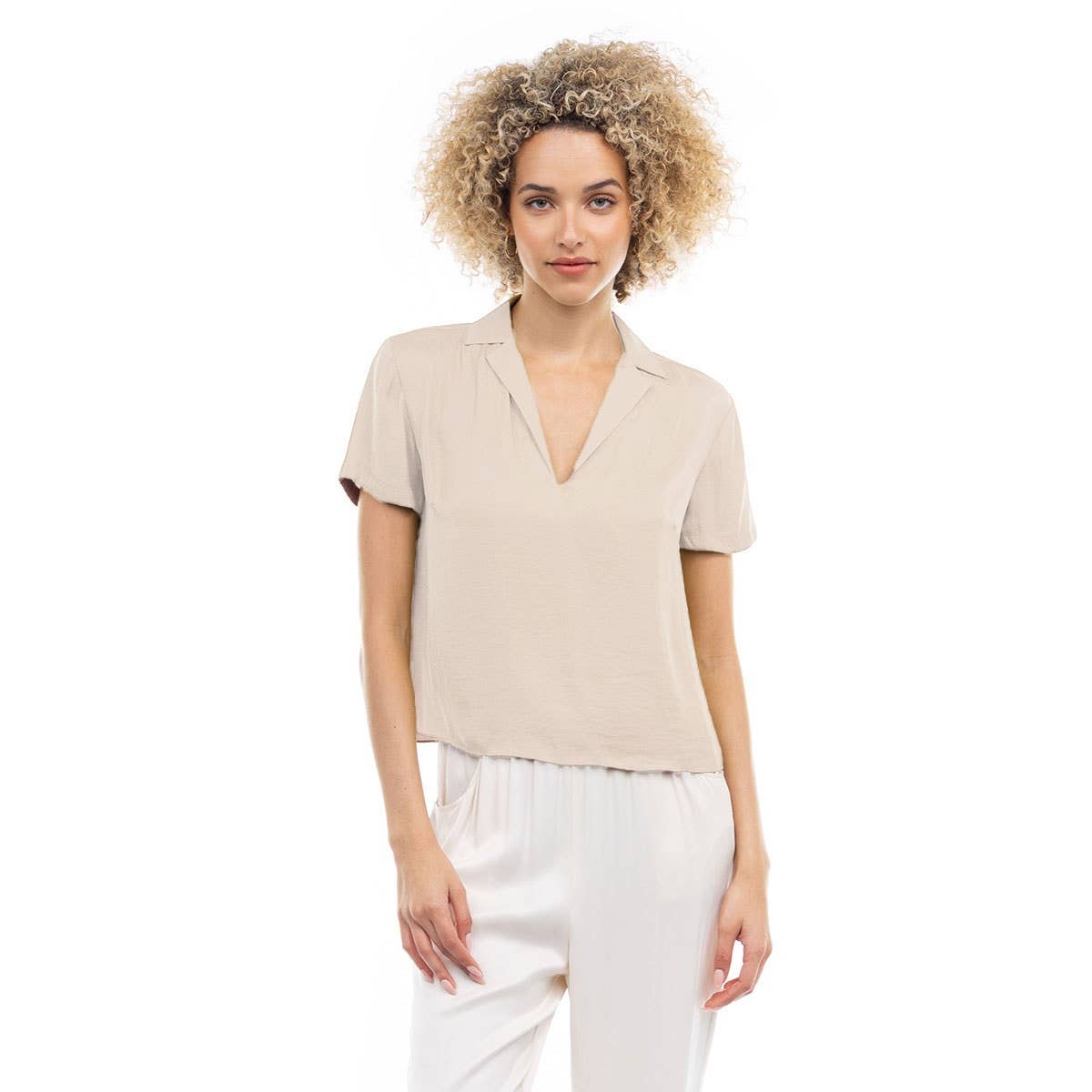 Notched Collar Crop Blouse: YALE / SB119449-B