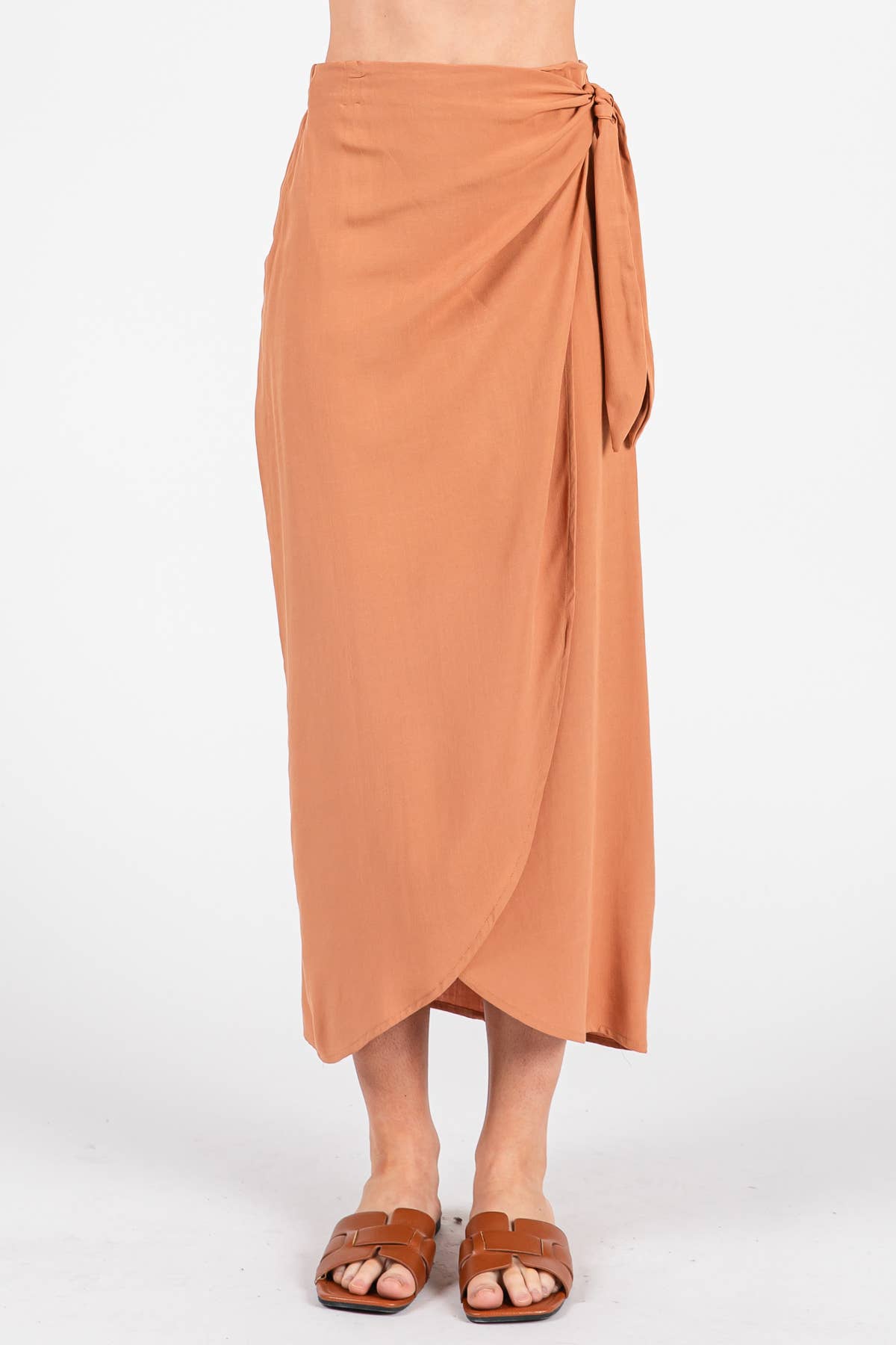 Wrap Midi Skirt With Side Tie - NS80148A: Sage Green