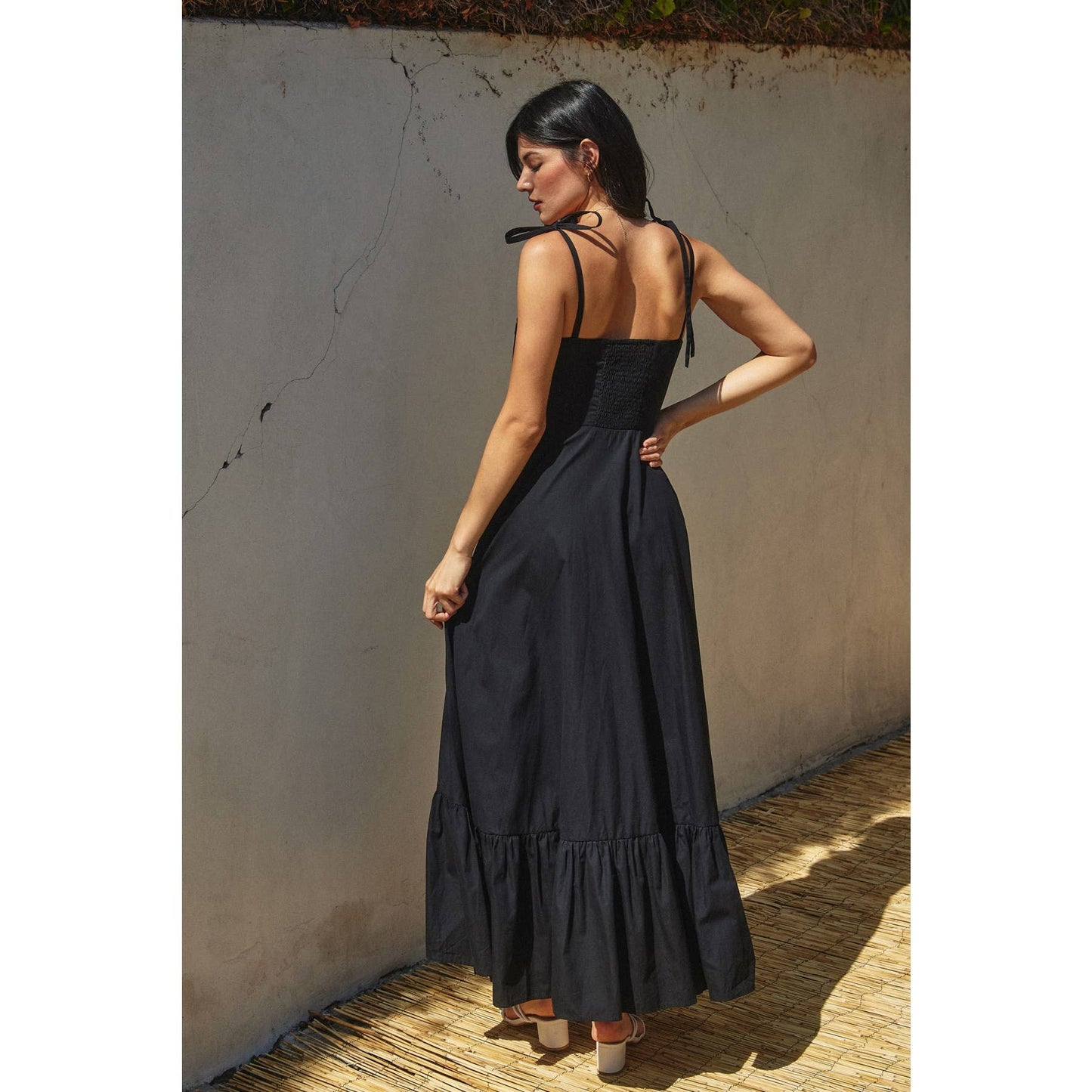 Cotton Poplin Ruched Detail Maxi Dress: WHITE / FD12060-CP175