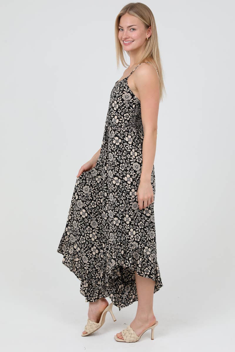 Q5Y17-A884 NOTCH NECK WIDE LEG ANGLED HEM JUMPSUIT