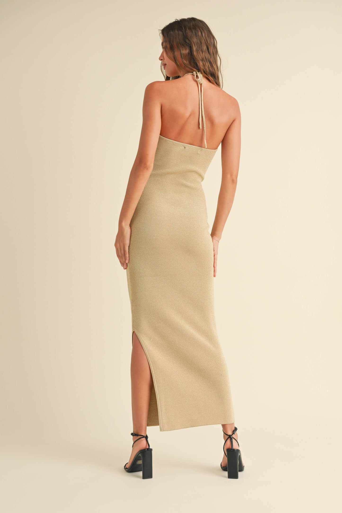D3527 LUREXED TWIST KNITTED DRESS: Black