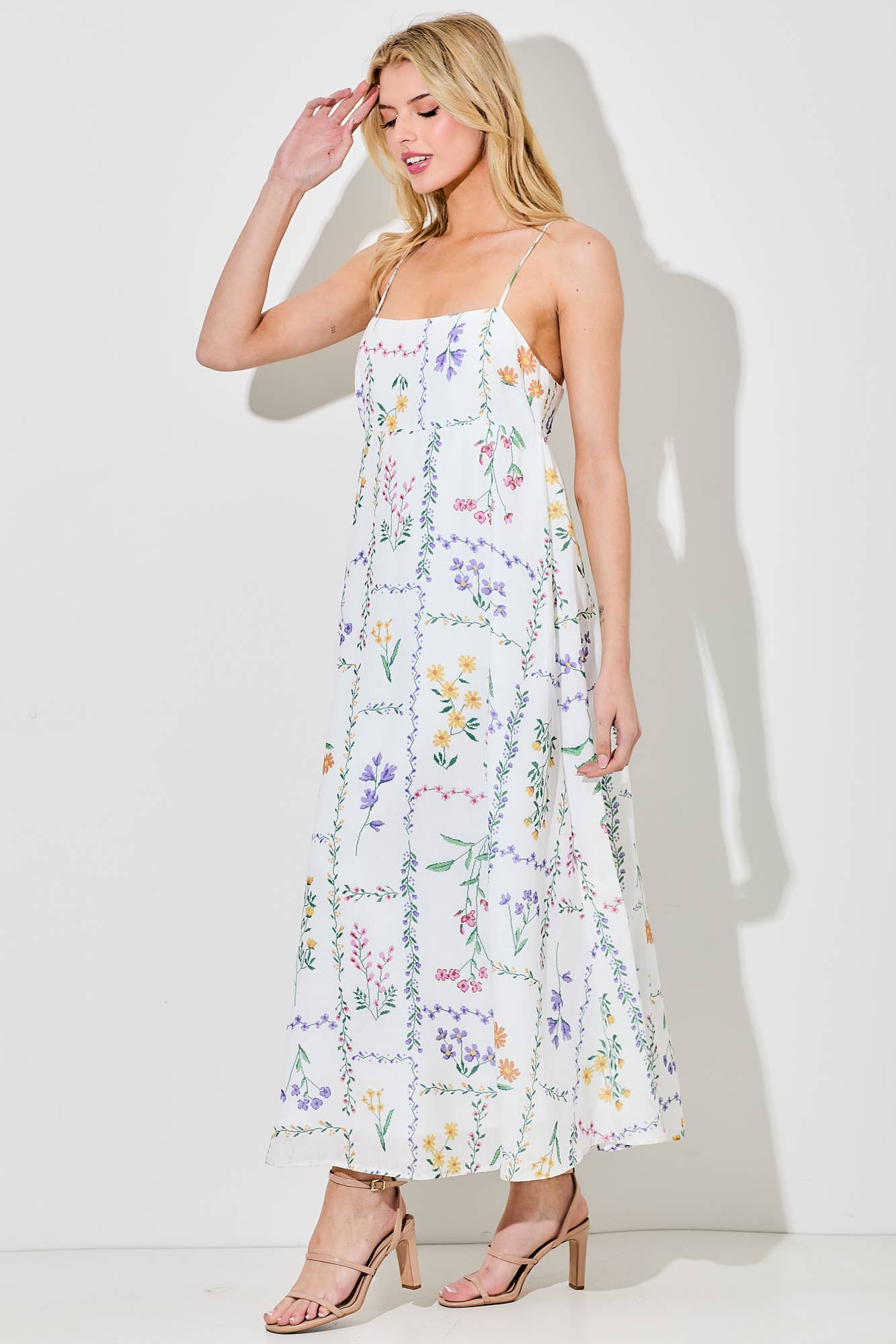 FLOWER PRINTED MIDI DRESS: IVORY BD5983