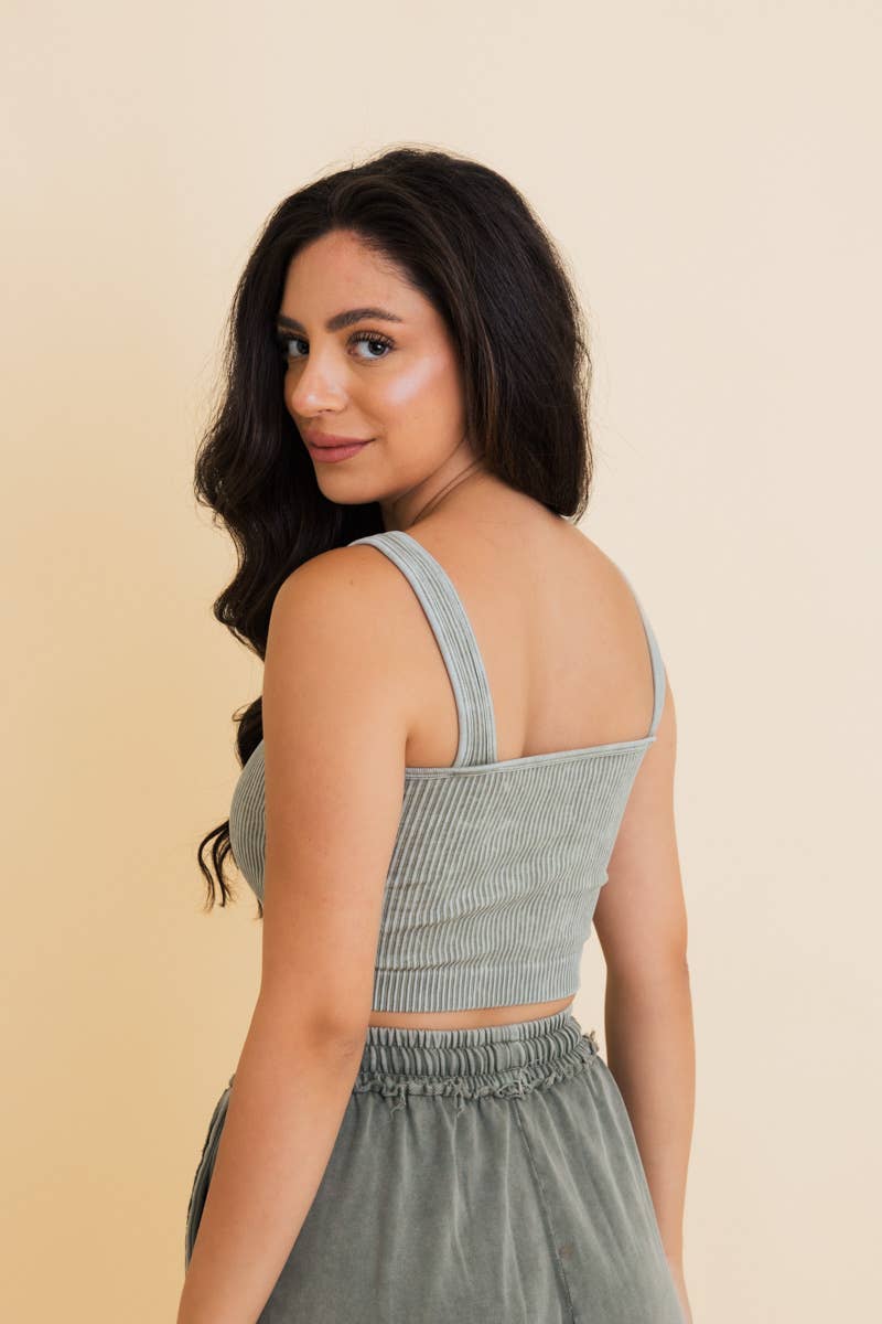 Just Breathe Washed Ribbed Padded Bralette: YL-5667-SGE