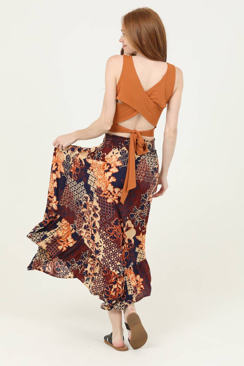 26P93-FR18 SMOCKED WAIST ROUNDED HEM MAXI SKIRT