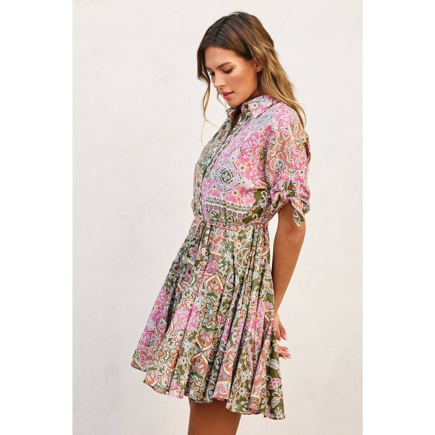 Extra Flared Hem Mini Dress: EVERGREEN / FD12067-P1703