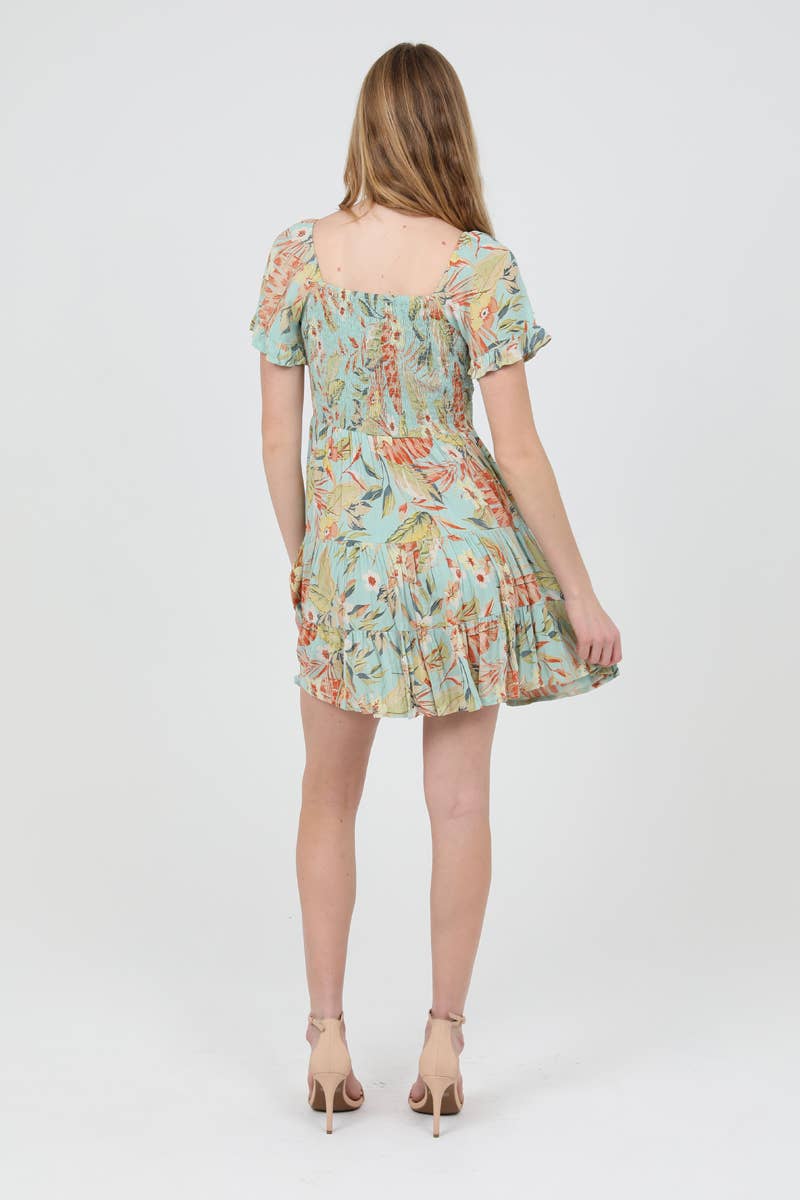 C4495-A878 V NECK TWIST FRONT CUT OUT DRESS: AQUA