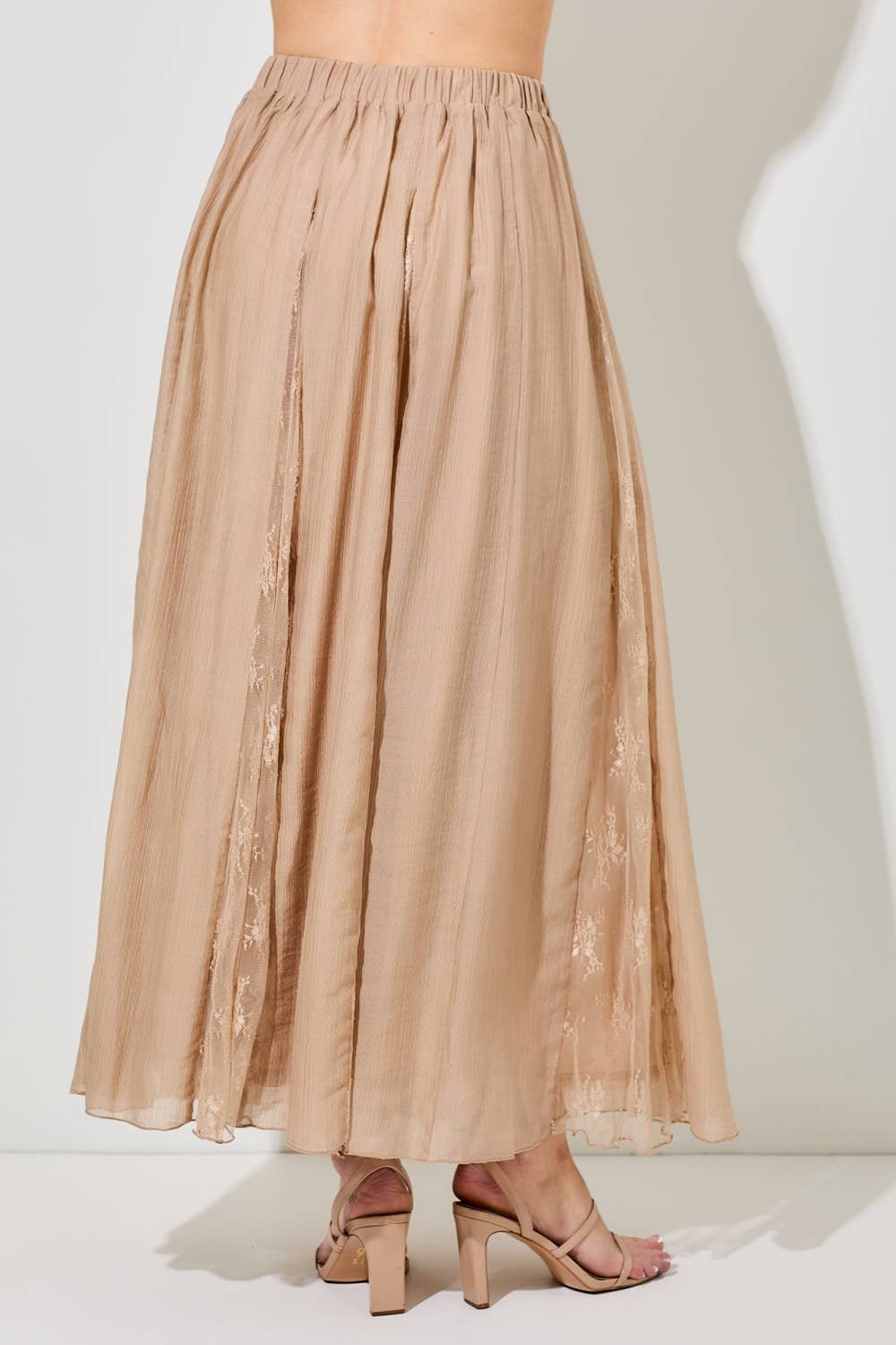 PRINTED FLORAL SHEER MAXI SKIRT: TAUPE / BK1338