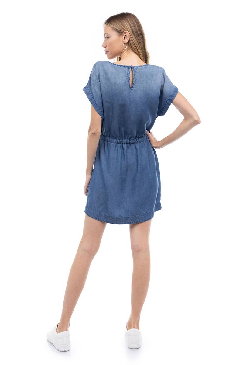 TENCEL™ Mini Dress With Tie Waist - SD119289: SD119289 / Medium Blue