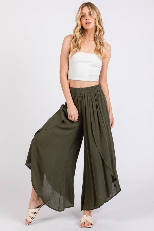Overlap Detail Wide Leg Pants - NP70175: Vintage Denim