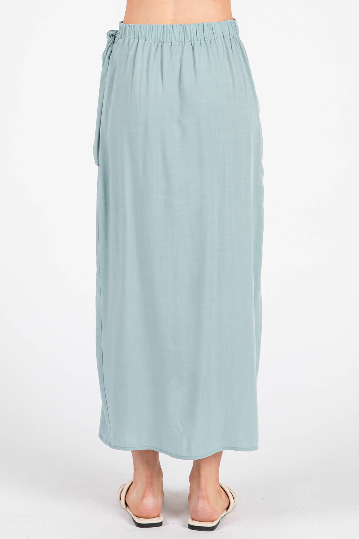 Wrap Midi Skirt With Side Tie - NS80148A: Sage Green