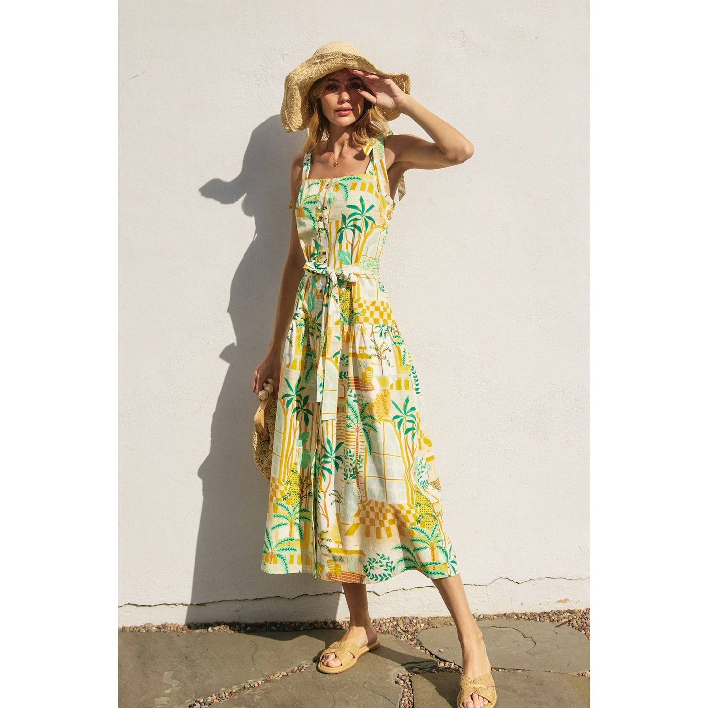 Dance In The Sand Button Down Midi Dress: GREENHOUSE / FD11565-P1883