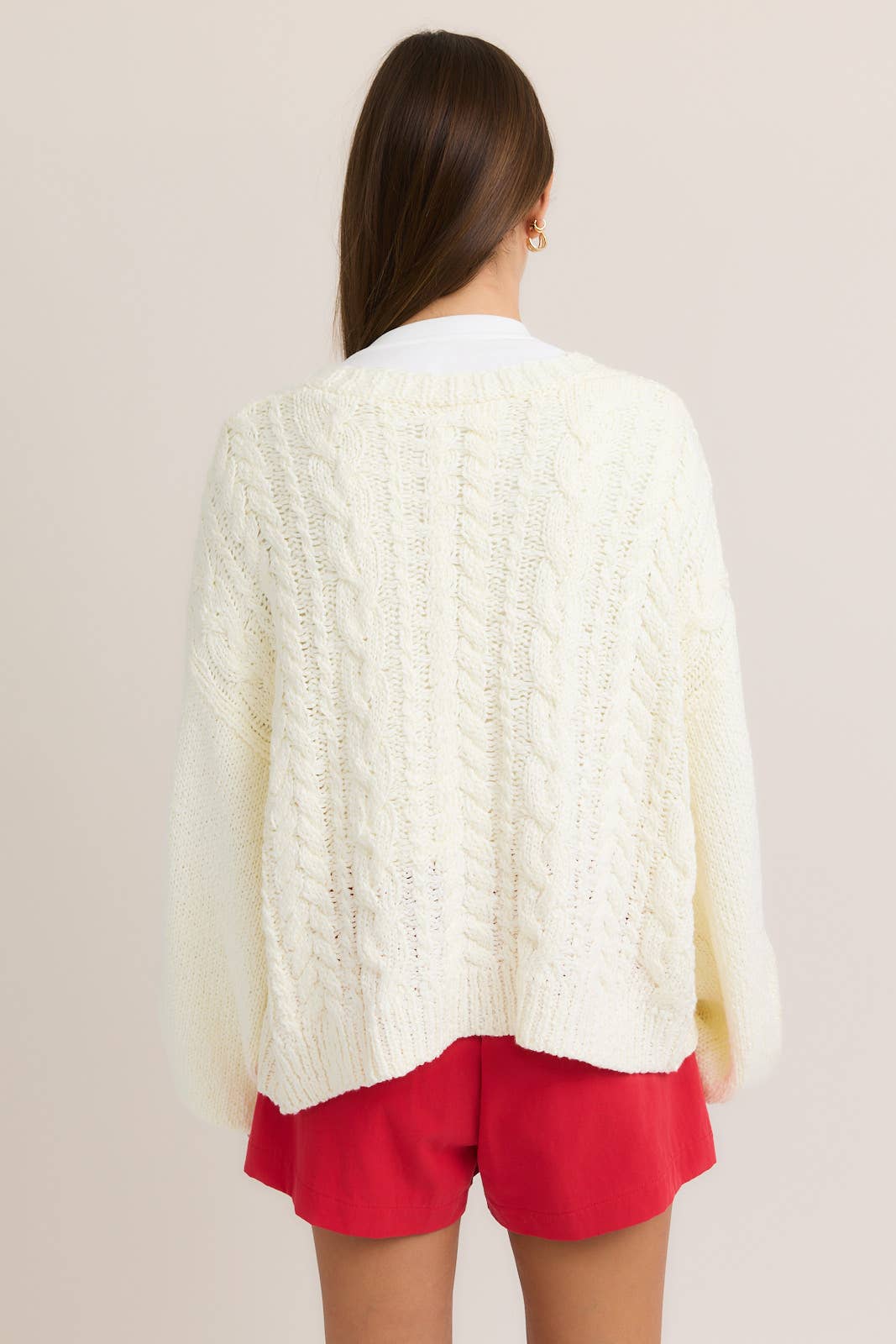 FRONT TIE CABLE CARDIGAN: LAVENDER /