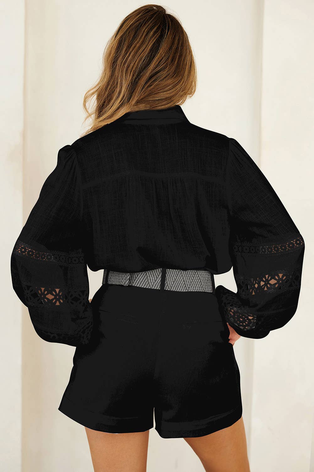 Crochet Trim Button Down Shirt: Off-White / LP1012