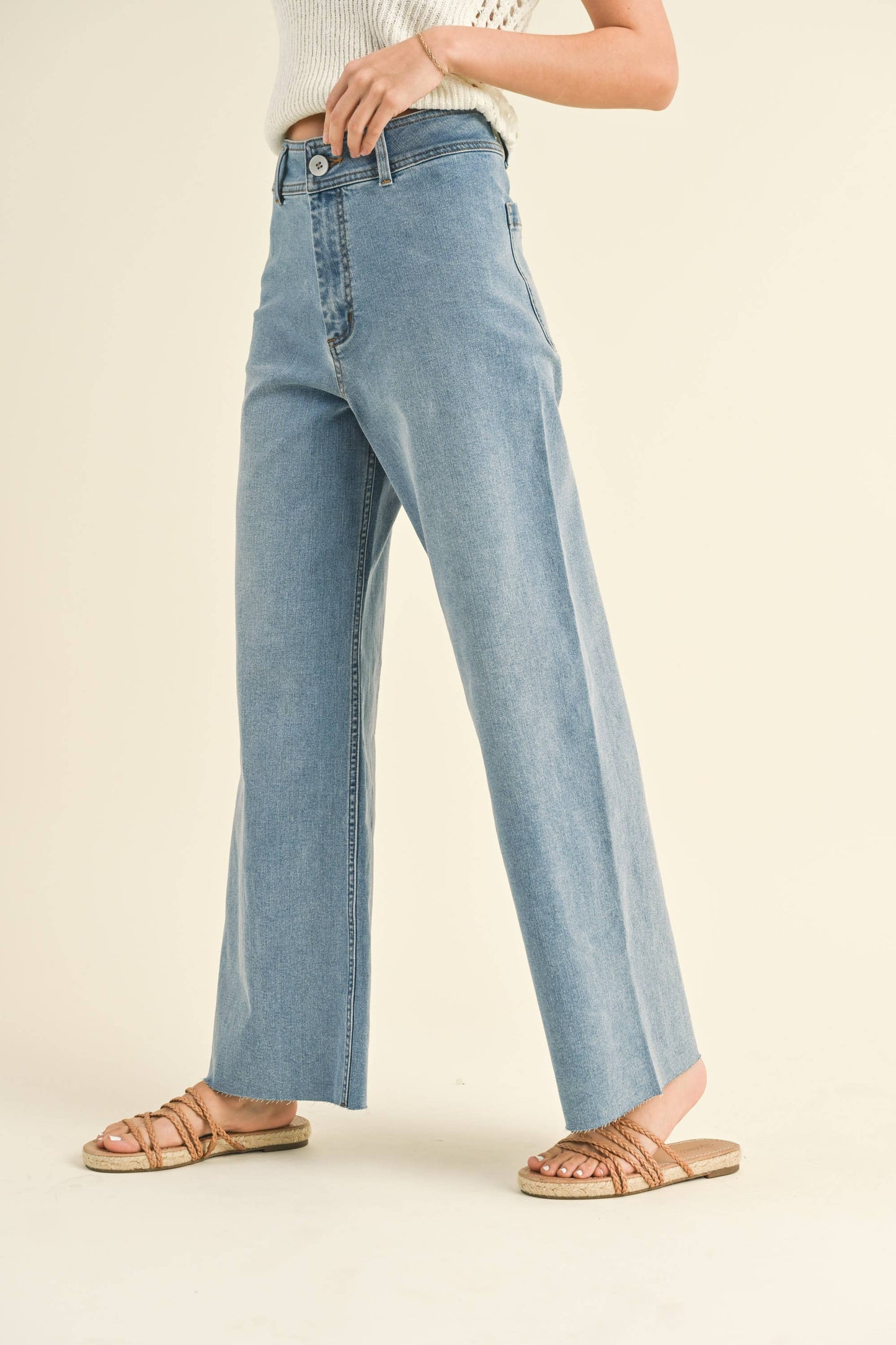 MMP623 STRAIGHT WIDE LEG DENIM PANTS: Brown
