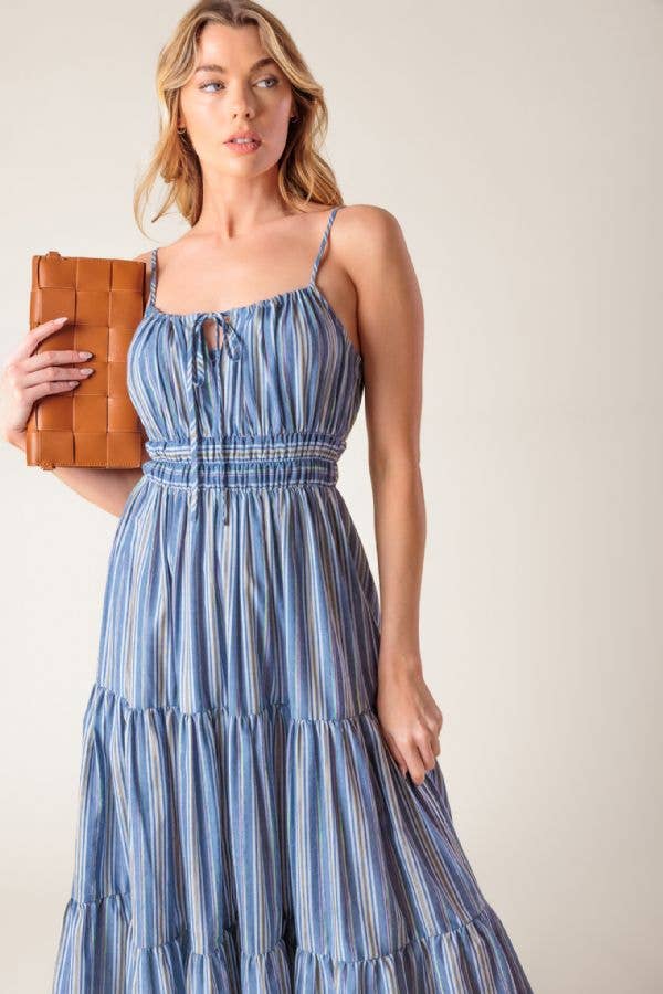 A striped woven midi dress - ID22001: DENIM BLUE STRIPE