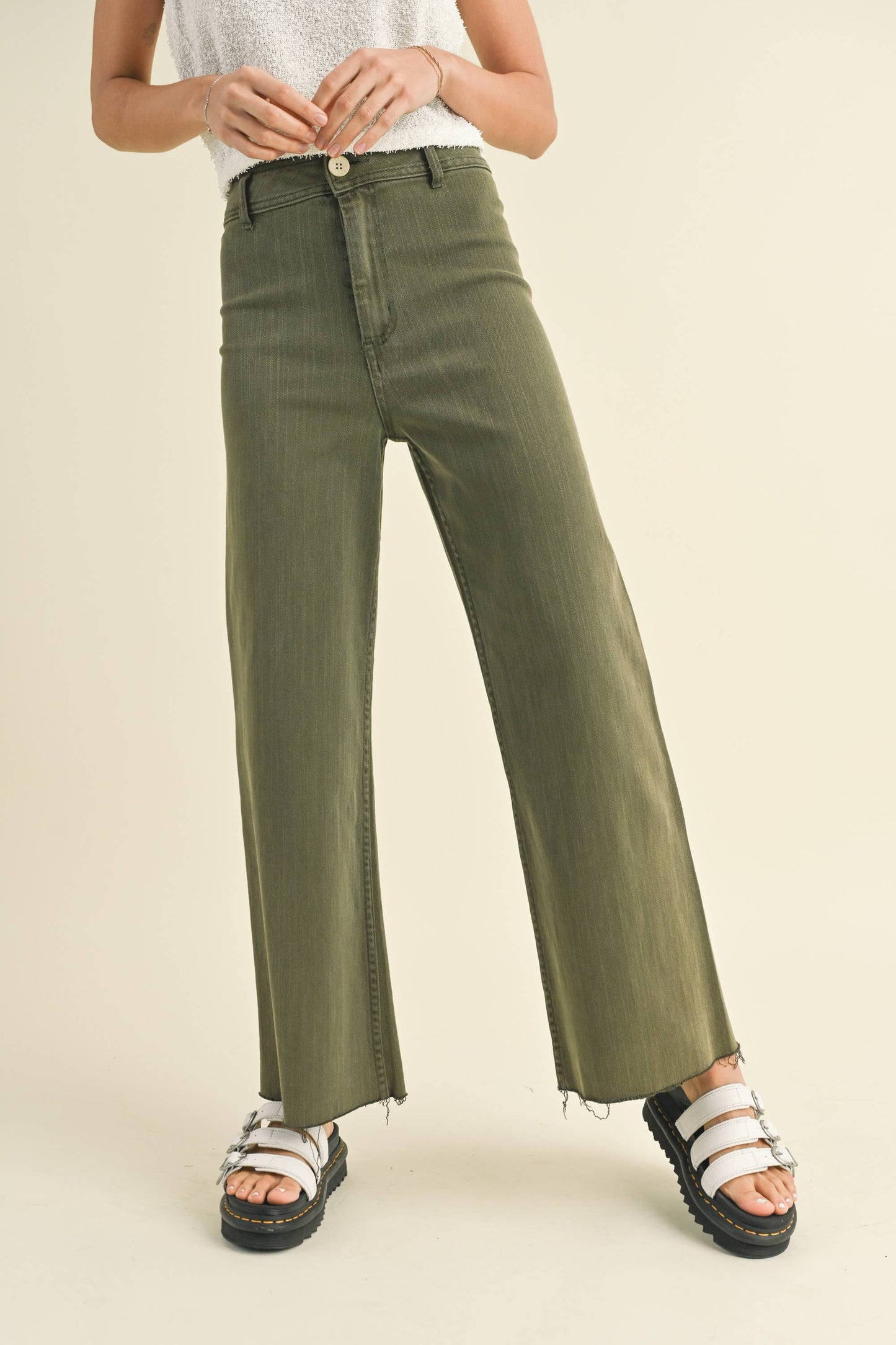 MMP623 STRAIGHT WIDE LEG DENIM PANTS: Brown