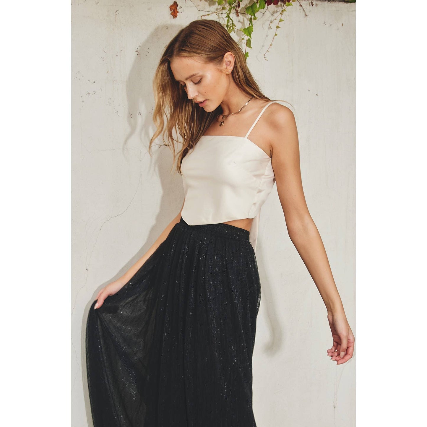 Satin Tie Back Cami Top: CHAMPAGNE