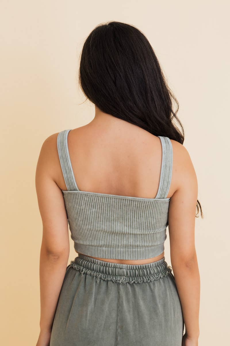 Just Breathe Washed Ribbed Padded Bralette: YL-5667-SGE