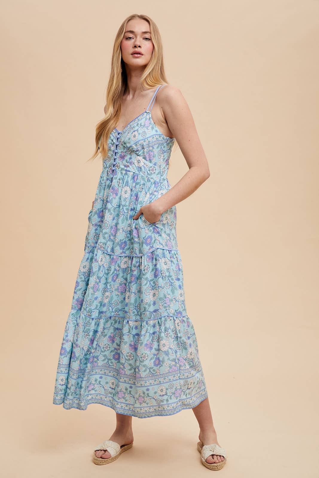 BORDER PRINT MAXI DRESS: BLUE IRIS / ILD6252