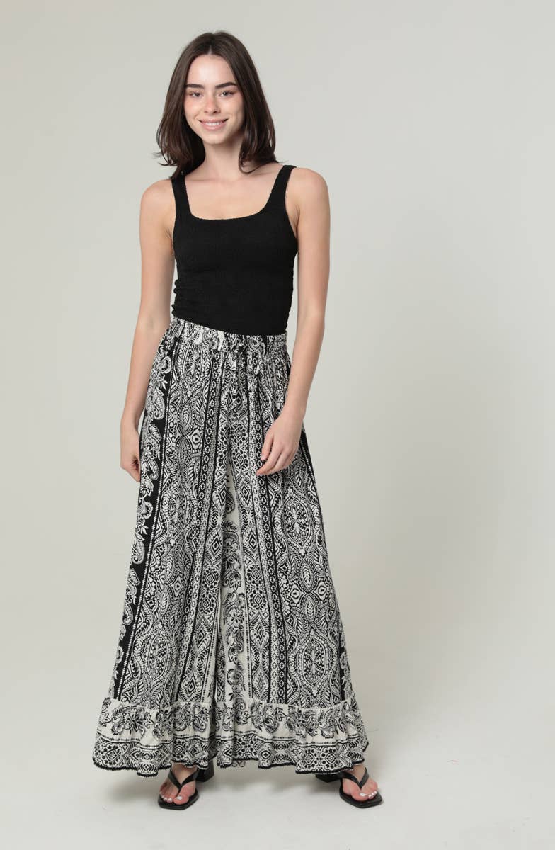 B3717-A938 PRINTED WIDE LEG PANTS ELASTIC DRAWSTRING WAIS