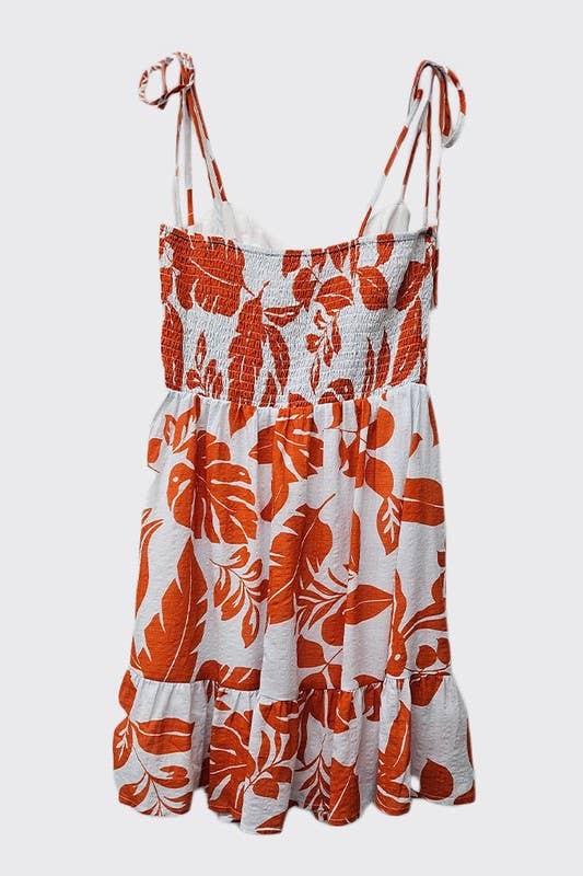 Printed Shoulder Tie Mini Dress: Sky/Red / IM8649