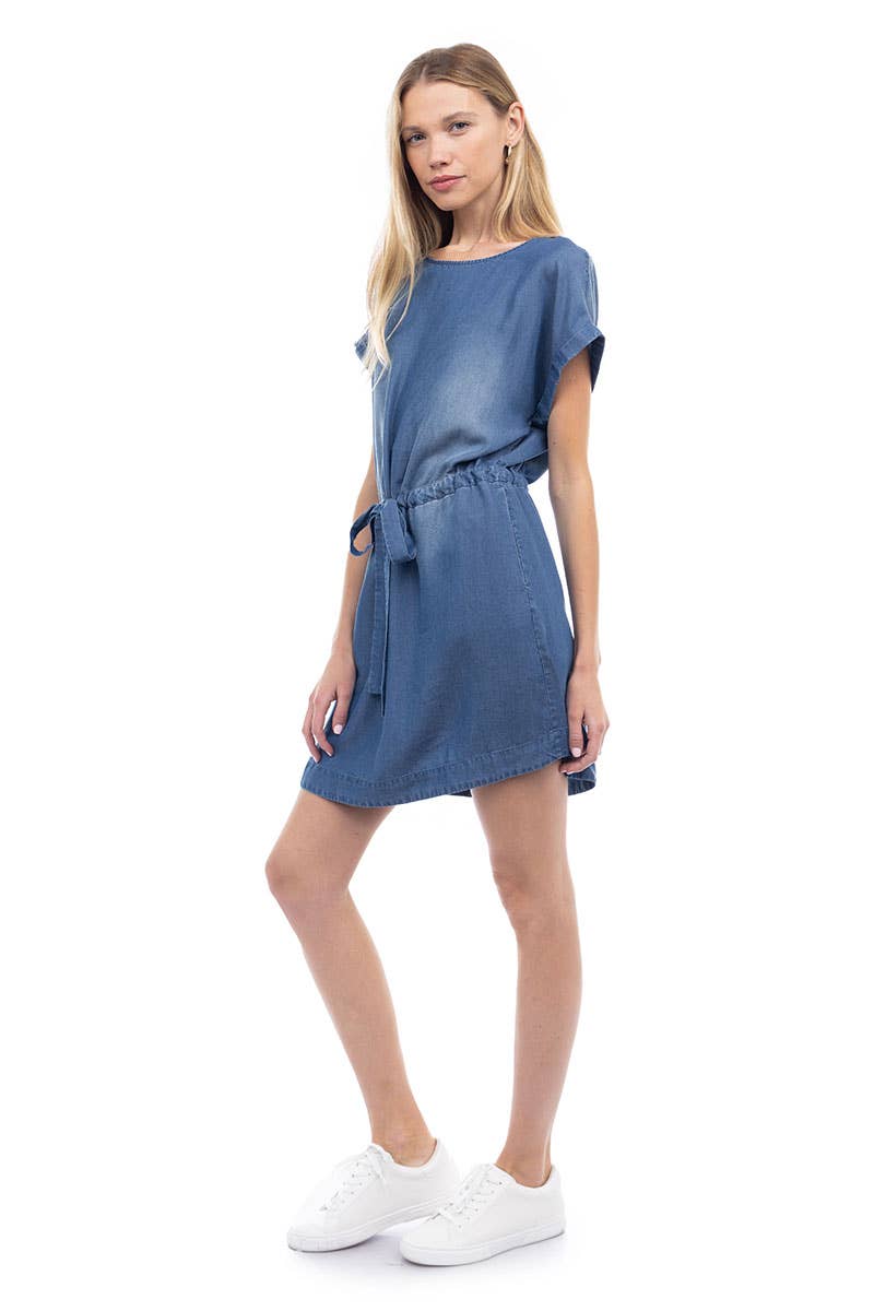 TENCEL™ Mini Dress With Tie Waist - SD119289: SD119289 / Medium Blue
