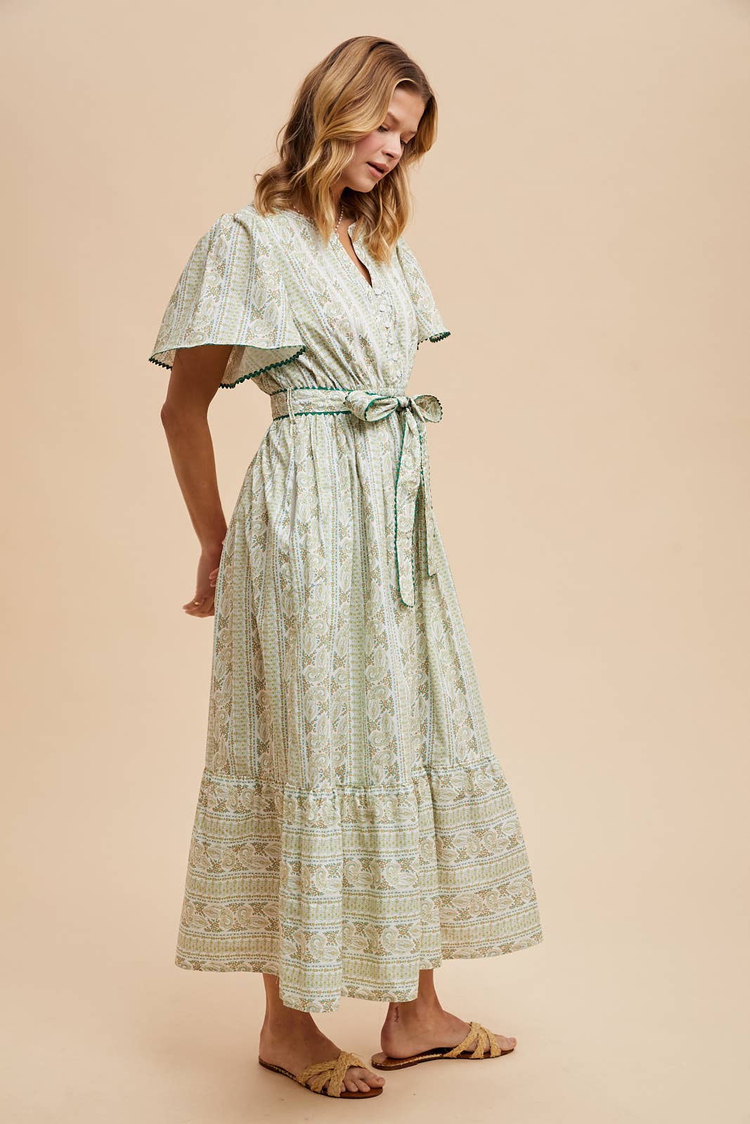 FLORAL FLUTTER SLEEVE MAXI: LEMONGRASS / ILD6141