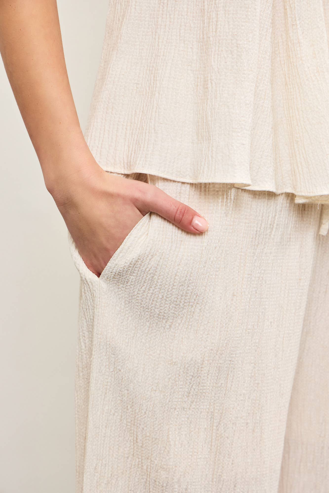 ELASTIC WAIST WIDE LEG PANTS: LINEN / S24663