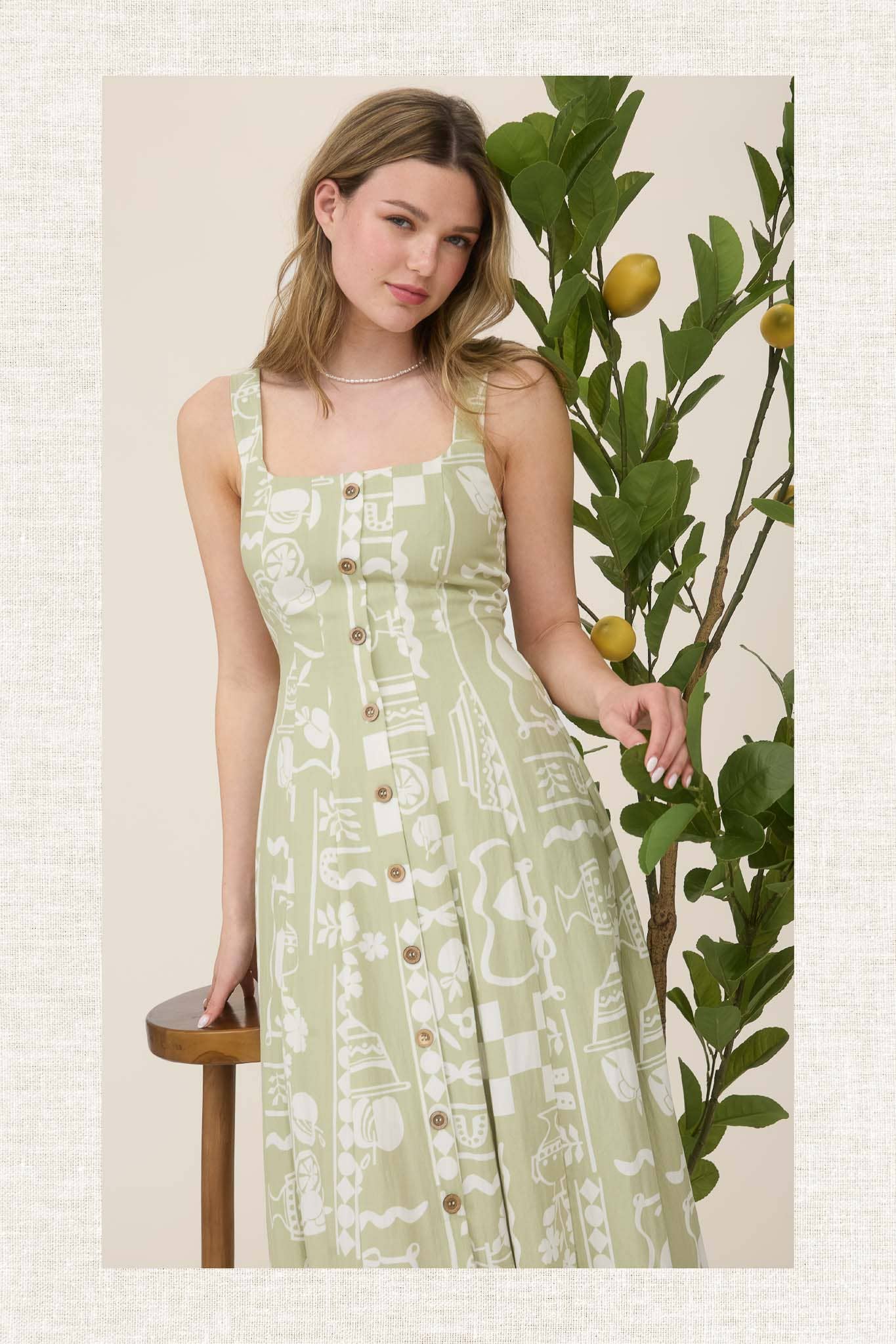 CR2560 BUTTON DOWN SLEEVELESS MIDI DRESS: KHAKI