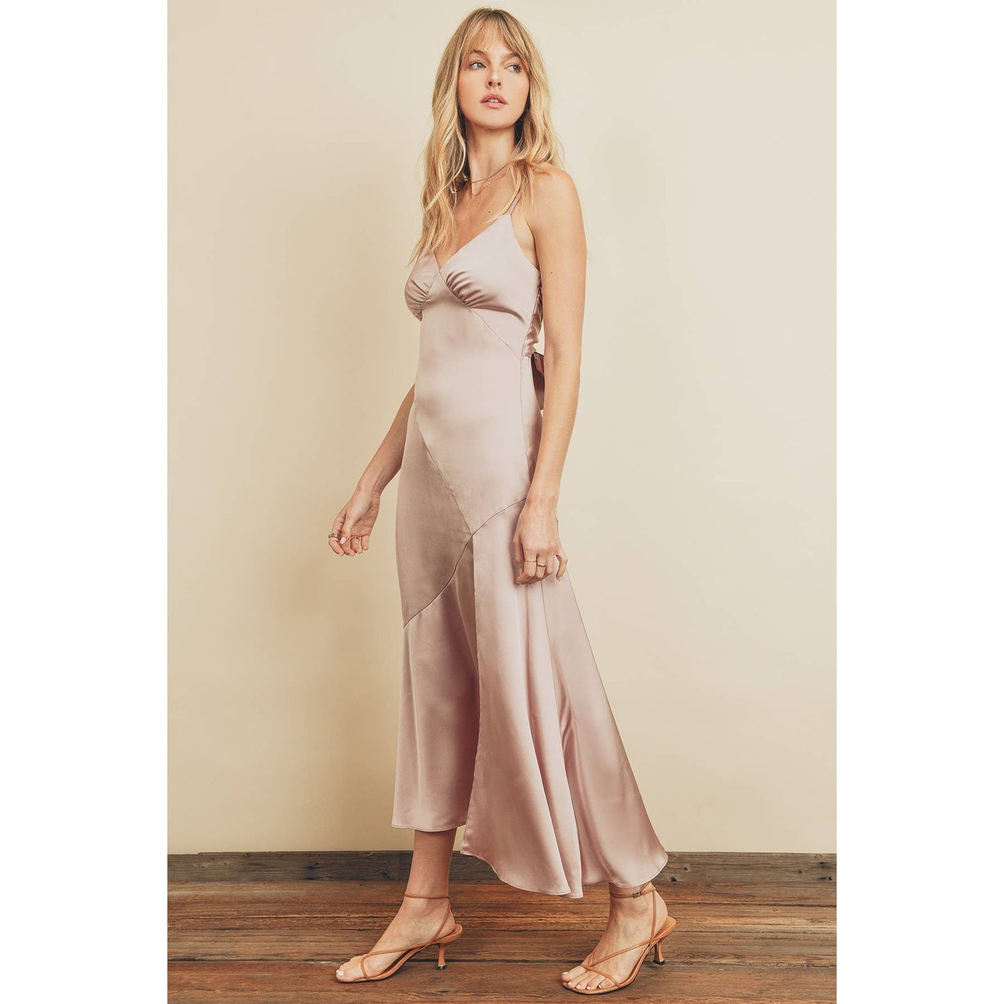 Satin Tie-Back Slit Midi Dress: SANGRIA / FD4571_1