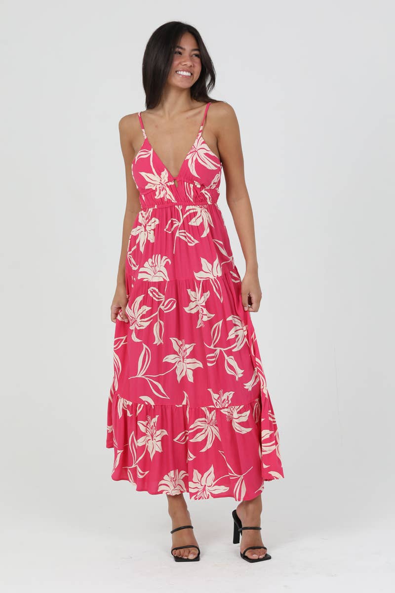 F4F72-W921 V NECK OPEN BACK MAXI DRESS: Green