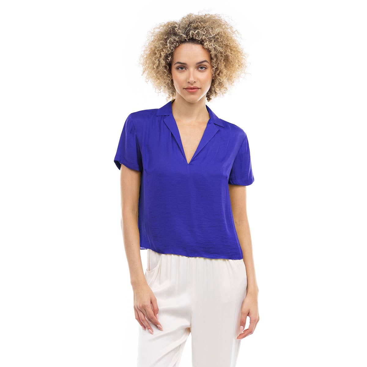 Notched Collar Crop Blouse: YALE / SB119449-B