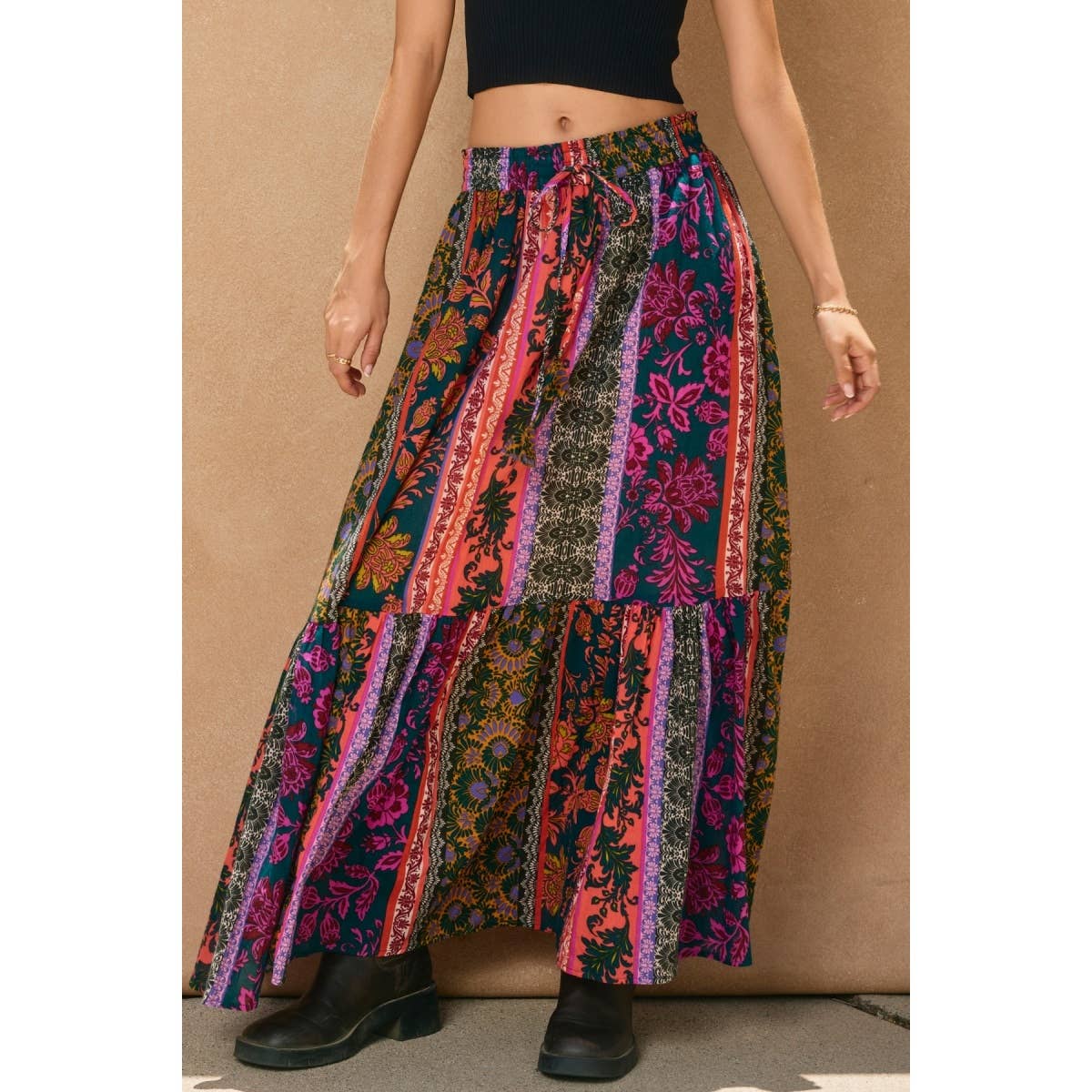 On The Road Tiered Maxi Skirt: PINE HARVEST / FS10692-P2135