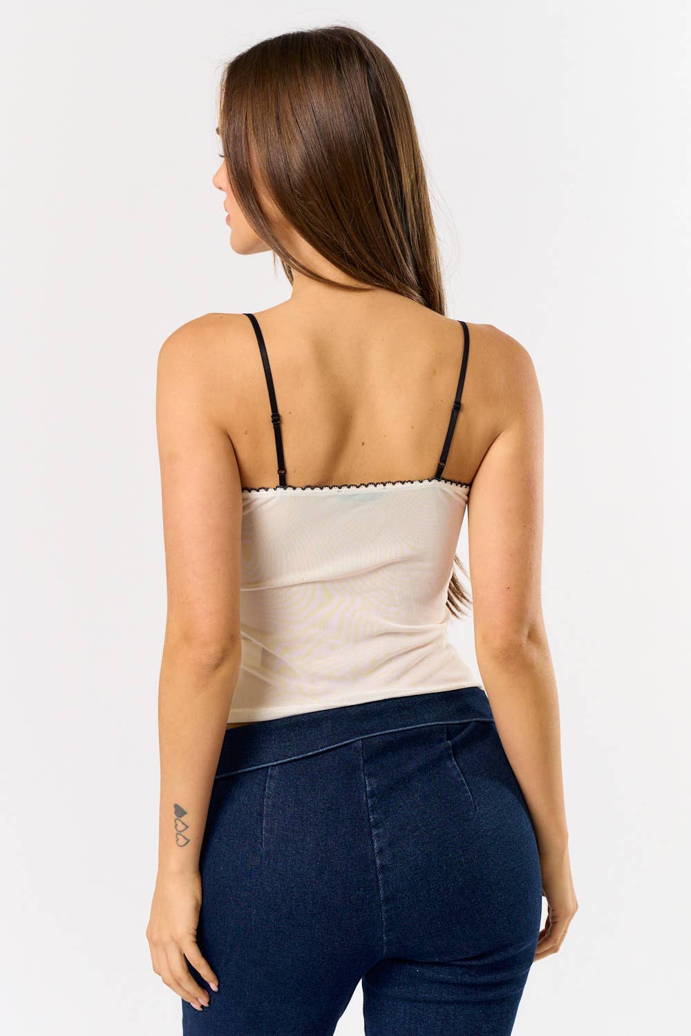 BT25038-1 MESH CONTRAST DETAIL TANK TOP: OFF WHITE