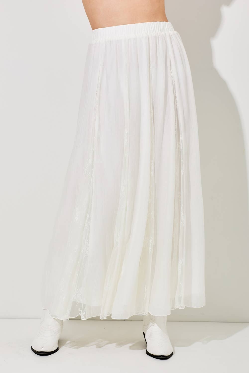 PRINTED FLORAL SHEER MAXI SKIRT: TAUPE / BK1338