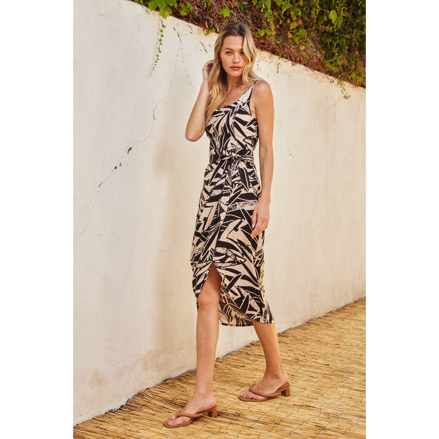 Hi Hello Tulip Hem Midi Wrap Dress: SHIFTING SAND / FD11527-P1858