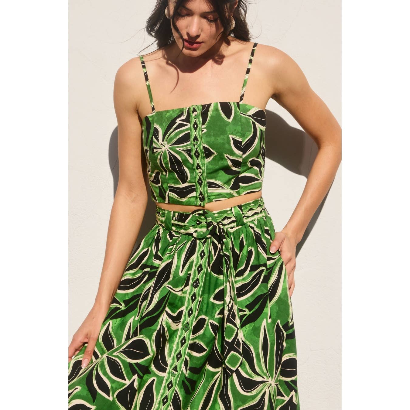 Elegant Perception Buckled Belt Button Down Skirt: BANANA PALM / FS12751-P1875