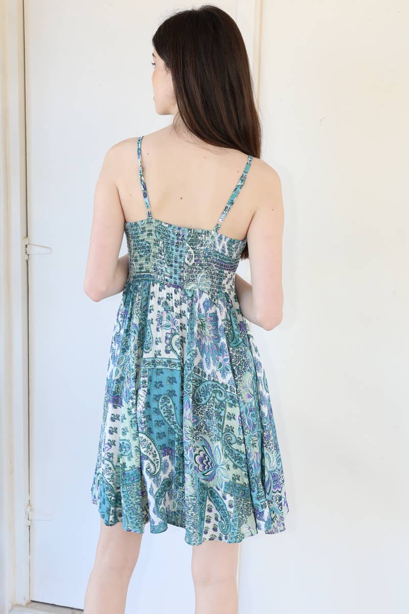 F4J69-W909 SMOCKED V NECK SUNDRESS