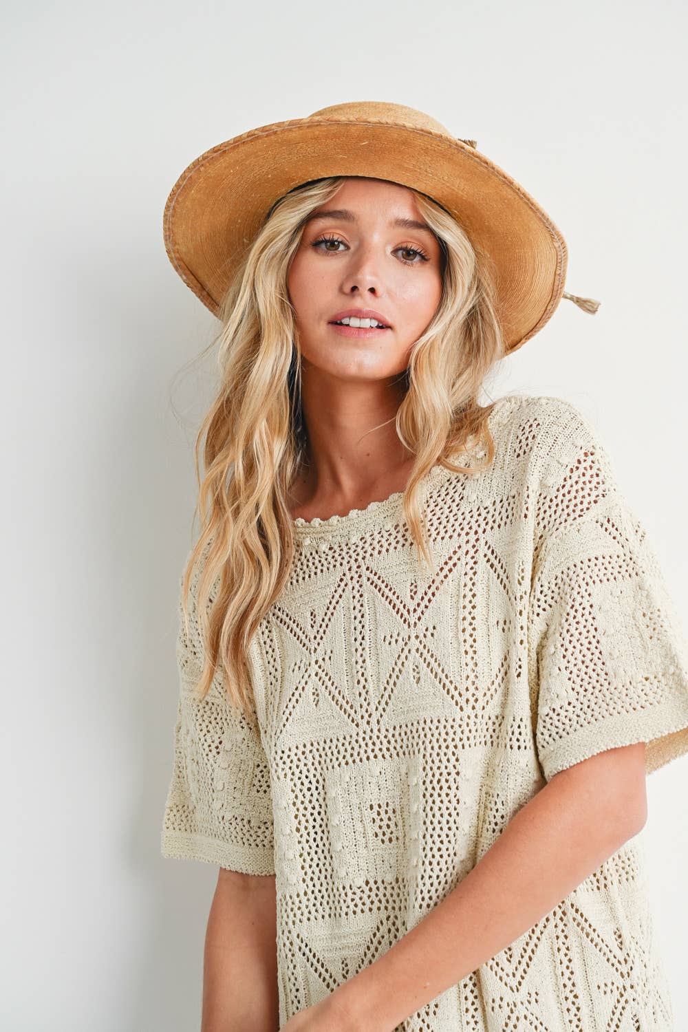 AZTEC KNIT SHIFT DRESS: NATURAL / D02051