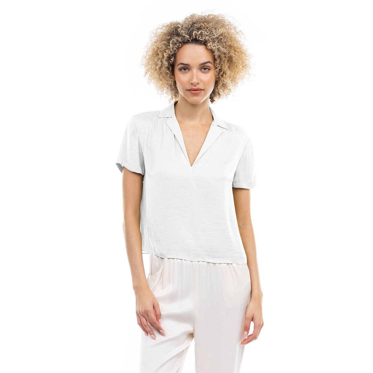 Notched Collar Crop Blouse: YALE / SB119449-B