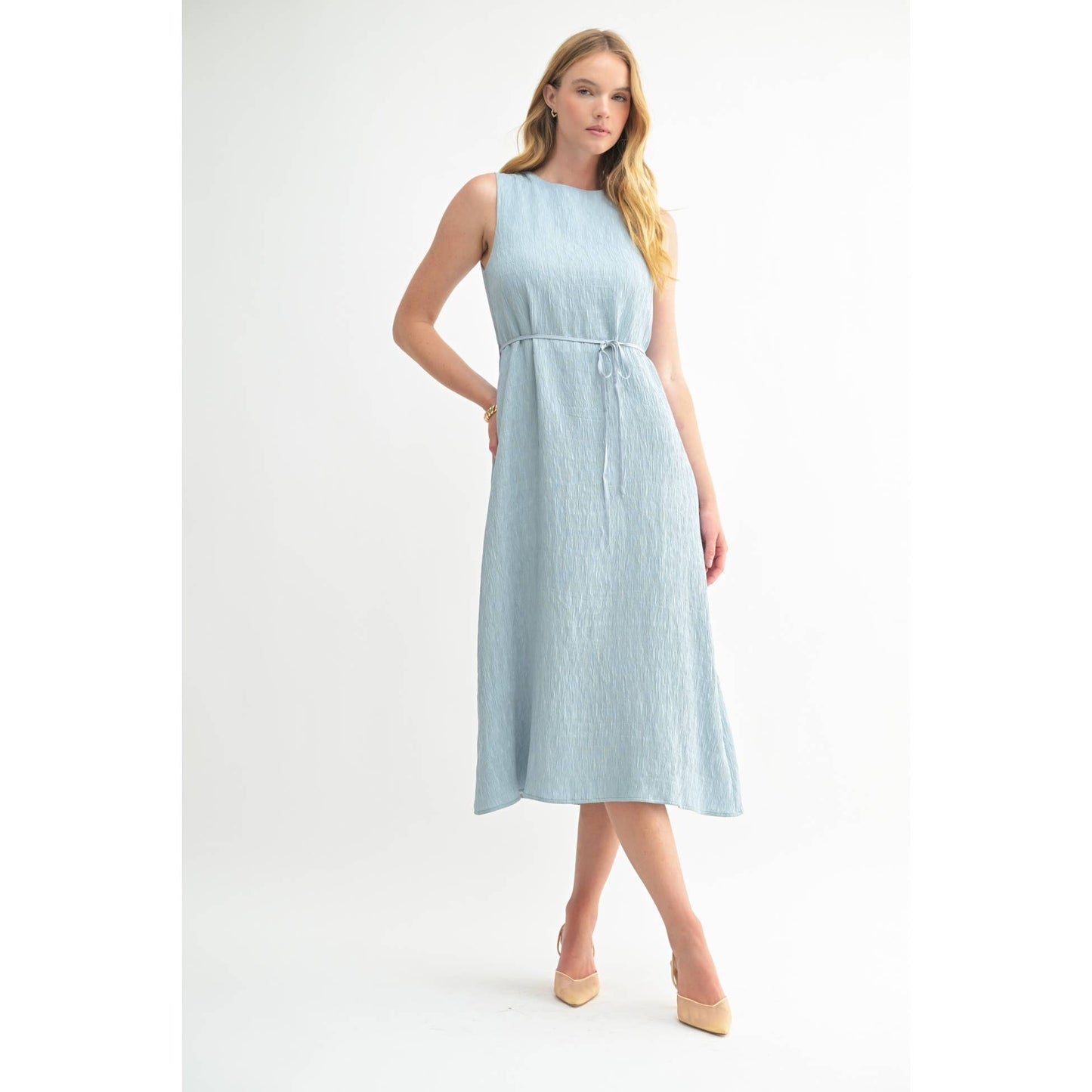 TEXTURE SLEEVELESS MIDI DRESS: Blue / FD67968_1