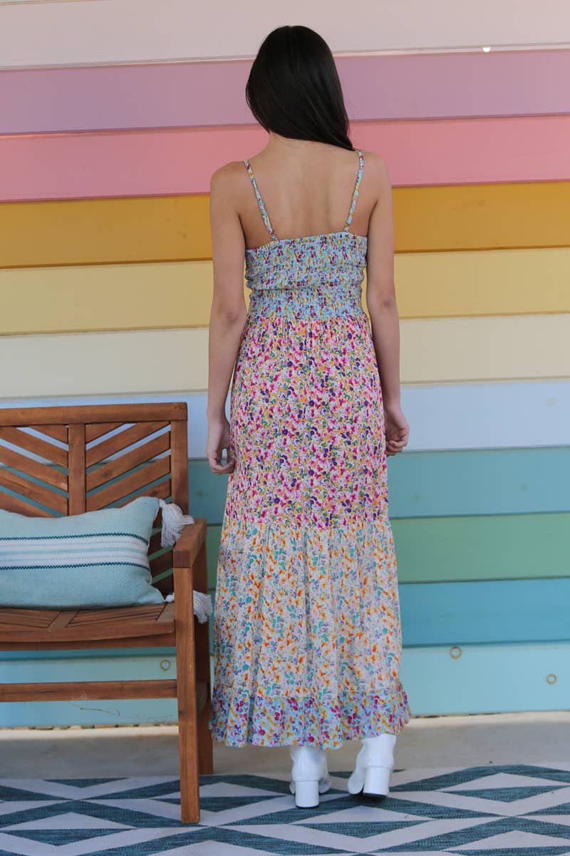 Blue green F4F50-A814 V NECK TWIST FRONT CUT OUT MAXI DRESS
