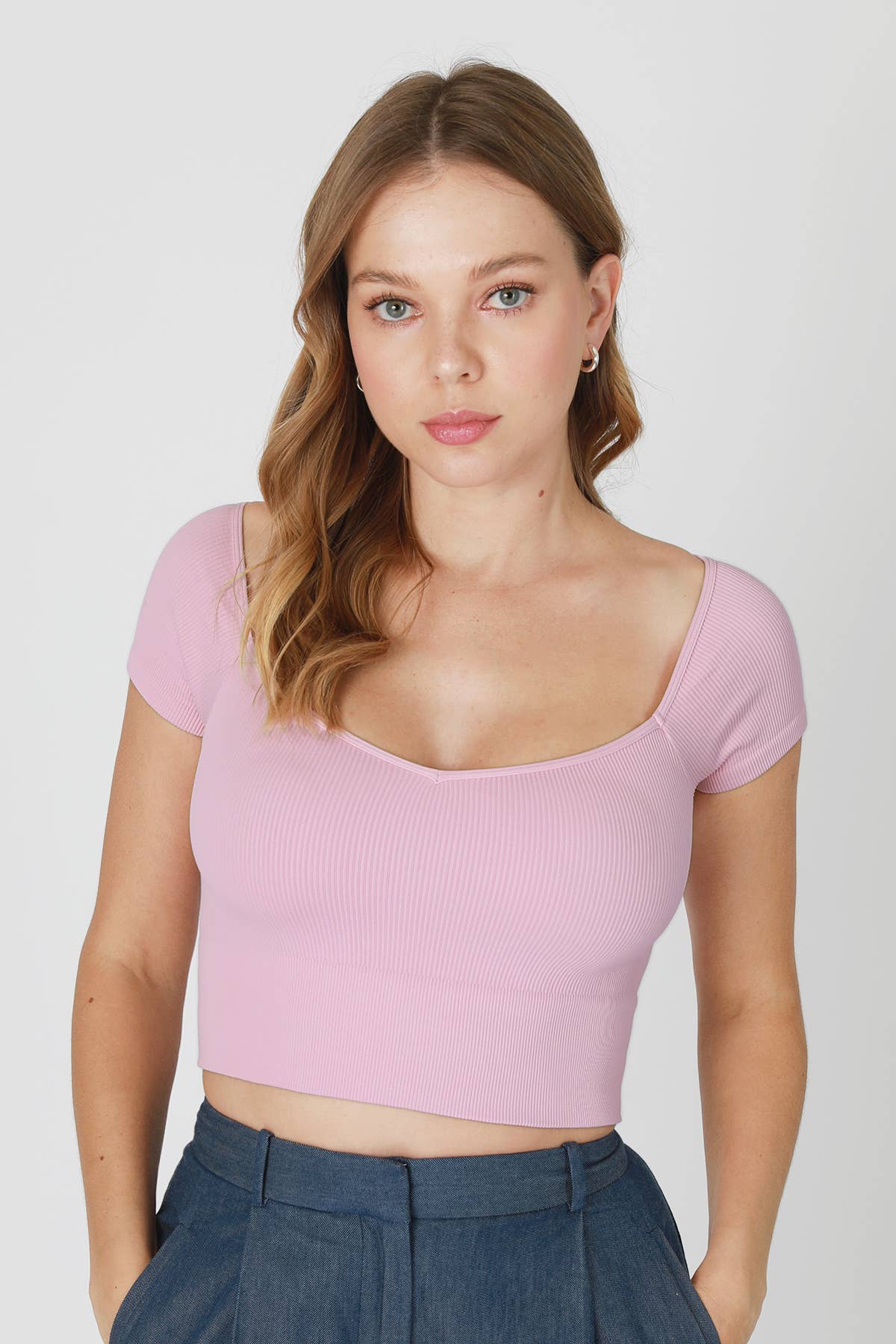 NS8207 - Cap Sleeve Ribbed Crop Top: 2160 Oak Moss