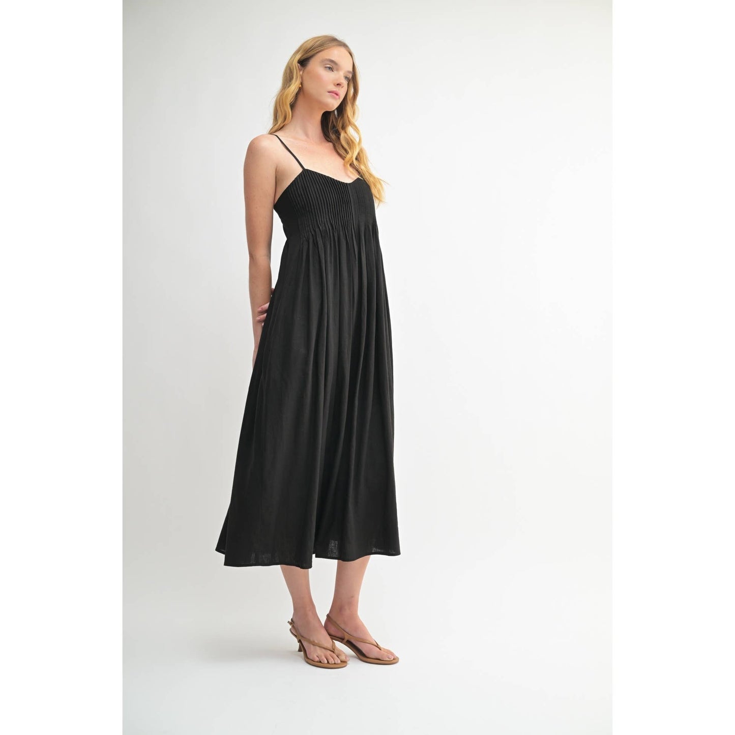 LINEN BLEND PINTUCK DRESS: Natural / FD68516_3