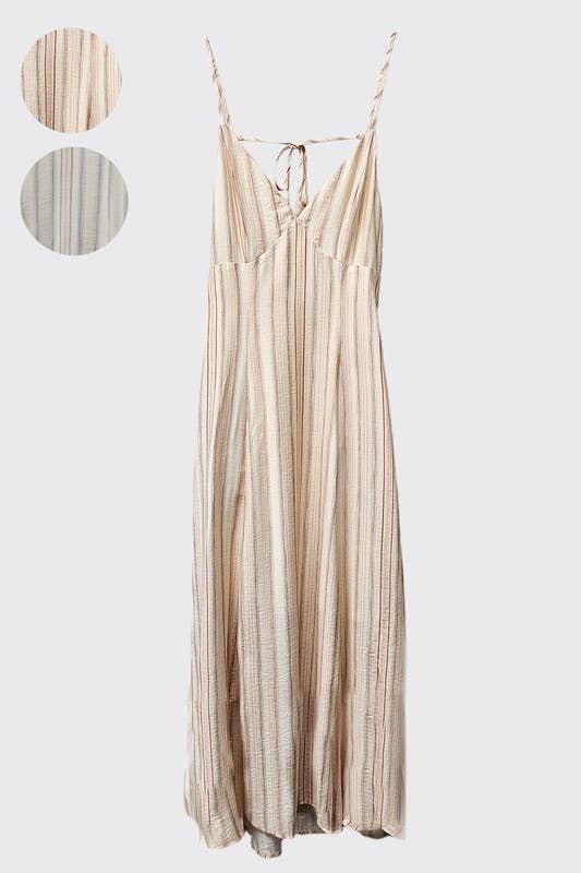 Stripe Print Open Back Maxi Dress: Blue IM8689