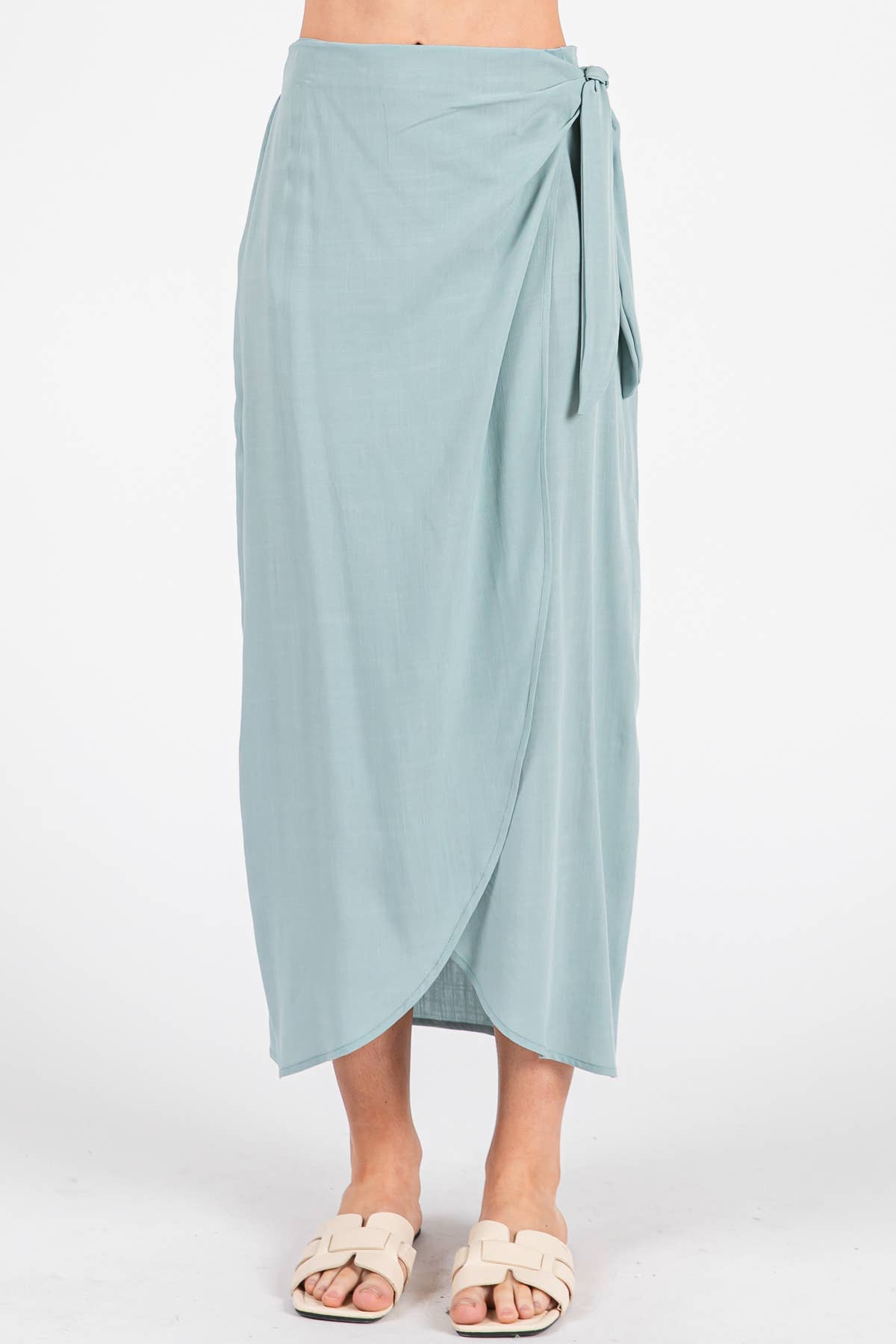 Wrap Midi Skirt With Side Tie - NS80148A: Sage Green