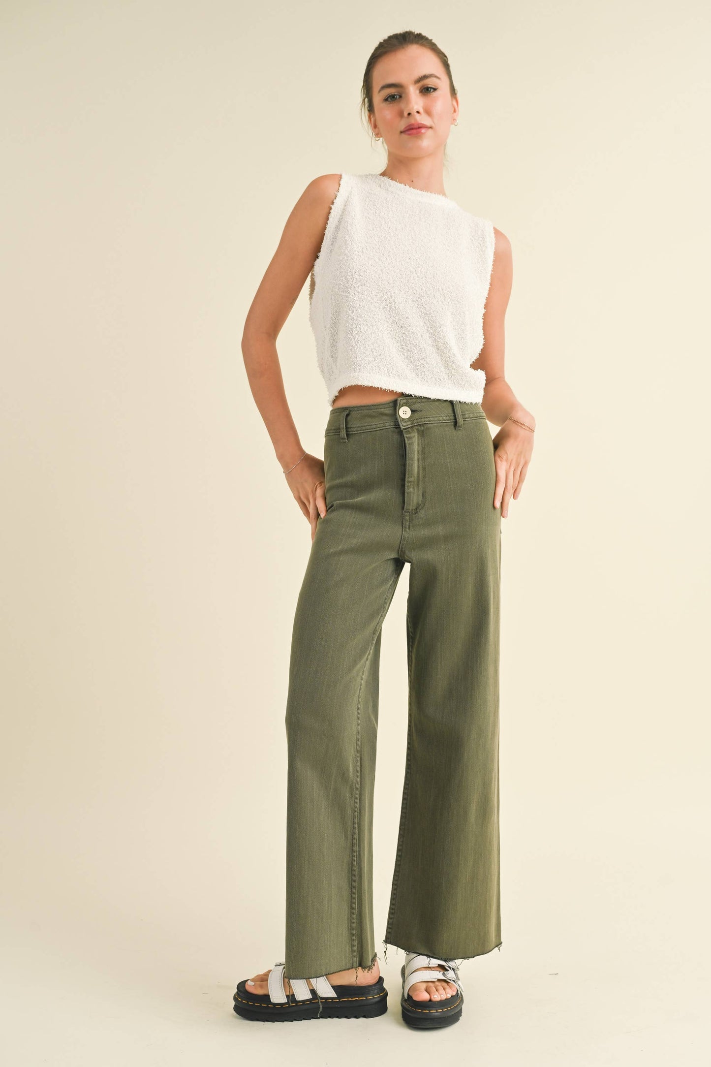 MMP623 STRAIGHT WIDE LEG DENIM PANTS: Brown